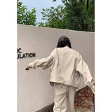 Vintage Collar Workwear Coat Girl Loose Thin Neutral Style Bag Jacket Baseball Suit Casual High School Students