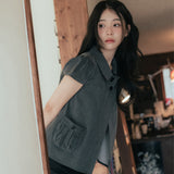 South Korea Chic Summer New Small Sweet Girl Collar Wave Point Unilateral Pocket Short-Sleeved Shirt Top