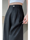 Ice Silk Linen Broad Leg Pants Women Summer Thin Narrow Version Of Straight Suit Pants Casual Cool Cool Feeling Cotton Mah-Shan Trousers