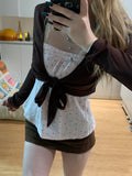 Atmosphere With A Short Long-Sleeved Sunscreen Shirt With Wave Point Sling Vest Tops Sweet Hot Girl Style Two Sets