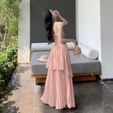 French Pure-Wane Truss Irregularly Exposed Waist Thin Sling Dress Female Sanya Seaside Holiday Beach Dress