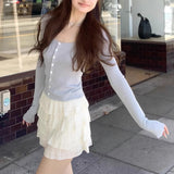 Layered Skirt Lilith_Ulfine Wool Girl Hook Flower Cake Skirt New A-Word White Skirt