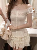 Beautiful Sky Silk Wool Lace Splicing A Word Shoulder To Waist Coat Woman