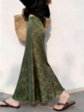 Vintage Temperament Edgy Skirt Green Loose Flower Pattern Long Dress 2026 Spring New Match