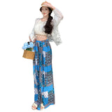 2025 Seaside Holiday Travel Wind Sun Wide Leg Trousers Mowing Floor + Bohemian Bikini Knitted Top