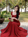 Hepburn French Temperament Summer New Folds Pure Desire To Pack Short-Sleeved Ass Fishtail Dress Hanging Long Dress
