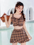 Strictly Divided Swimsuit Women's Summer Sexy High-Waisted Belly Thin Seaside Vacation Small-Chest Gathering Hot Spring Swimwear Hot Sale