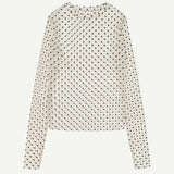 Spring And Summer South Korea In The Wind With Wave Dot Round Dot Mesh Round Neck Long Sleeves T-Shirt Top 2 Color