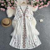 French Retro National Style Embroidery V-Neck High-End Dress Women's Spring And Autumn Dress With Thin Waists