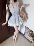 French Hanging Neck Bow Sling Dress Women's Summer 2026 New Slimy Lattice High Waist Fluffy Skirt