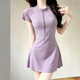 2026 New Bikini Swimsuit Women Solid Color Cover Belly Thin Waist Bubble Hot Spring Swimming Sports Dress Swimming