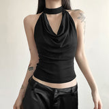French Pure Lust Folded Collar Hanging Neck Sling Vest Women's Summer New Bare Back Repair Wearing Short Top
