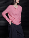 Pink Long-Sleeved Temperament Knitted Shirt T-Shirt Design Small 2025 Early Autumn Bottoming Shirt