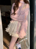 Long Thousands Of Gold Color Dyed Purple V Neck Scarf Wool Knitted Cardigan Coat