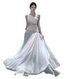 French Red Sloping Sleeveless Dress Women's Summer High-End Seaside Holiday Temperament Lanky Dress