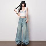 Light Blue Water Wash Mid-Rise Splash Ink Print Design Sense Jeans Women 2026 Spring New To Do Old Thin