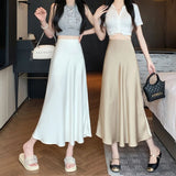 French Acetate-Sense-Faced Fishtail Half-Dress Woman's Summer New High-Waisted Croatous Thin-Skinning A-Word Big Swing Dress