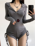 Spice Girls Hooded Casual Jumpsuit Women Thin Outerwear Fitness Suit Tight Waist Long Sleeve Yoga Jumpsuit