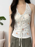 White Shell Conch Print Hanging Neck Sling Vest Women's New Summer Repair Outside Wear Unique Beauty Blouse Tide