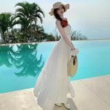 French White Moon Hanging Neck-Lup Dress Sexy Pure Wind White Temperament Atmosphere Holiday Beach Dress