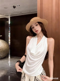 10188 # Summer Korean Version Of The Swing Tie Hanging Neck Sling Vest Women Sleeveless Slimming Back All-In-One With Chest Cushion