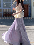Pink Dress Women's Summer 2026 New Flowing Yarn Escromanry Porfish Vertery Long Summer Purple Dress