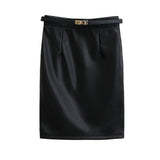 Sexy Secretary Royal Sister Wind High-Waisted Ass Leather Skirt Sexy Winter Thicker High Thin A Word Mid-Long Skirt