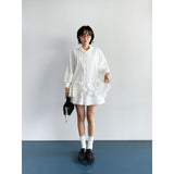 Korean Chic Design Is Sweet Heavy Industry Wood Ear Splicing Age-Rearing Shirt + High-Waist Shorts Two-Set 2 Color