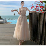 2026 New Girl Hand-Shake French Net Yarn Fish Bone Lace Embroidery Dress With Lotus Leaf Side Dress