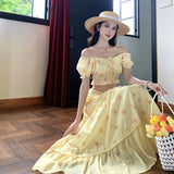 Summer Dopamine Seaside Holiday Wind Small Daisiness Daisiness Flowers Sexy Thumbs Top Women Embroidery Skirt Suit