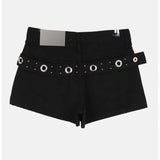 South Korea Dongdaemun Chic Dark Cool Girl Metal Buckle Denim Hot Pants Crotch Thin Shorts Female 2 Colors