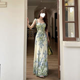 Seaside Resort Country Wind Explosion 2026 New High-End Feel Monet Green Garden Waist Lotus Leaf-Side Dress