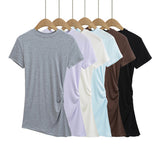 Pure Want To Open The Fork Irregular Short-Sleeved T-Shirt Girls Summer Chic Long Yoga Tops Appear Thin Sportswear