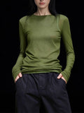 High-End Long-Sleeved Round-Neck T-Shirt For Women's Autumn New Green Simple Leisure With Thin Mask T-Shirt