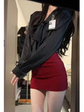 Spring And Summer Pure Desire Sister Style Wearing A Suit Of Female Mature Temperament Bow Long-Sleeved Shirt + Bag Of Hip Skirt A Complete Set