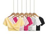 Hottie Sexy V-Neck Umbilly T-Shirt Lady Jazz Dance Sweet Spicy Tight Dance Blouse Short Sleeve T-Shirt