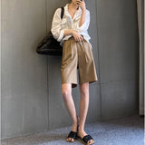 2025 New Burst Summer Loose Summer Straight Summer Suit Trousers Five-Pointed Wide-Legged Shorts Women