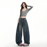 Vintage Wide-Legged Jeans Women Loose Thin-Skinny 2025 New Drag Trousers Without Belts