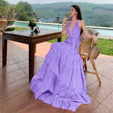 2026 Pure Lust Wind Hanging Back Line Fairy Dress Woman Seaside Lotus Leaf Side Hanging Dress