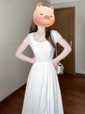 French First Love Pure White Dress 2025 New Summer Small Man Temperament Is Beautiful Waist Dress Square Collar