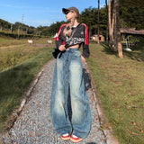 YC& Vintage High- Waisted Broad Legs Nts Small Design Studs High Street Jeans Women & Long Pants