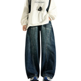 Cute Street Loose Broad Leg Three-Dimensional Cut-Shaped Water Wash Jeans Drag Floor Pants Nine-Point Trousers Length