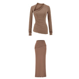Kardashian Spice Girls New Waist Repair Irregular Long Sleeve Collar Blouse Flipped Hip Skirt Two-Piece