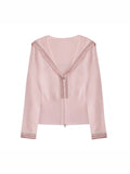 It's Hard Not To Love The Sailor's Collar, The Five-Color Double-Opened Zipper Striped Knitted Top