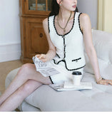 Cotton-Blend Fancy Yarn Vintage Fragrant Knitted Sling Elegant Half-Dress Skirt Fashion Set