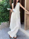 White Temperament Is A Beautiful Vest Suit Women's Summer 2026 New Lace Hoodie T-Shirt Stacked With Wide-Legged Pants Three Sets