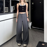 High-Grade Gray High-Waisted Suit Trousers Women's Summer Lengths High-Hanging Wide-Legged Trousers Nine-Point Gray Printing