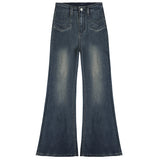 Vintage Blue High-Waisted Elastic Micro-Tipped Jeans Women 25 Years Of Autumn And Winter Burst Thin Hip-Tug Trousers