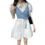 Korean Version Of The College Wind Denim Sling Vest Design Sense Niche Wearing Shirt Dress Two Sets Of Women's Summer