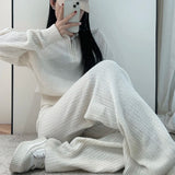 Waffle Knitted Blouse Female Full Zipper Hoodie Languized Retro Casual Outer Coat